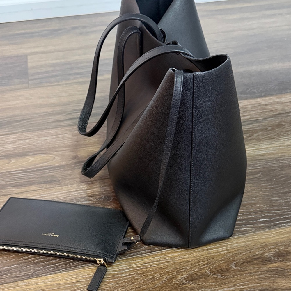 Saint Laurent Black Leather Tote with Gold YSL Charm and Pouch - Picture 6 of 16